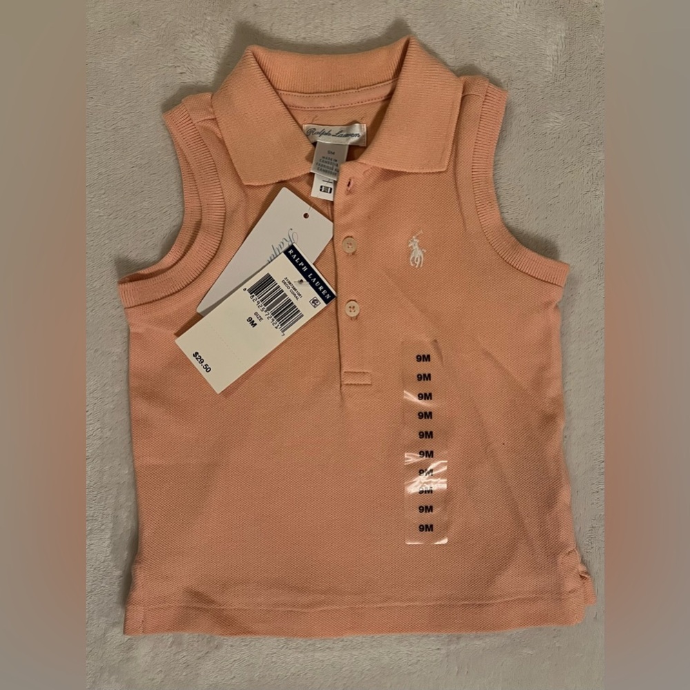 NWT - Polo Ralph Lauren Baby Girl Sleeveless Polo Shirt  (Pink) - Size 9M